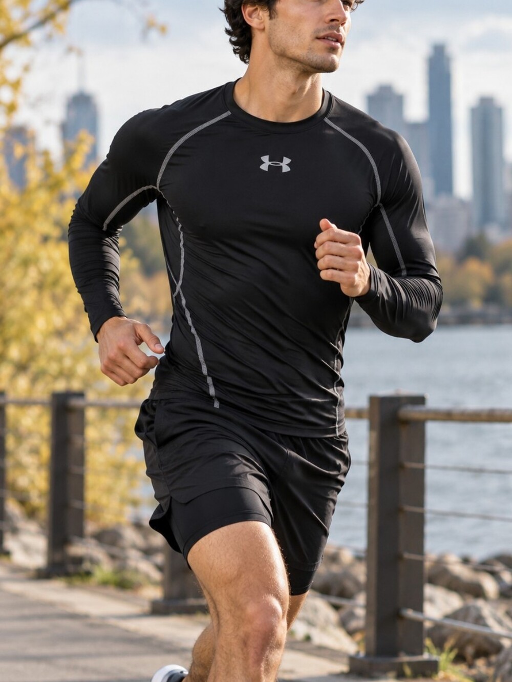 Under Armour Black Long-Sleeve Performance Tee with Gray Accents size L